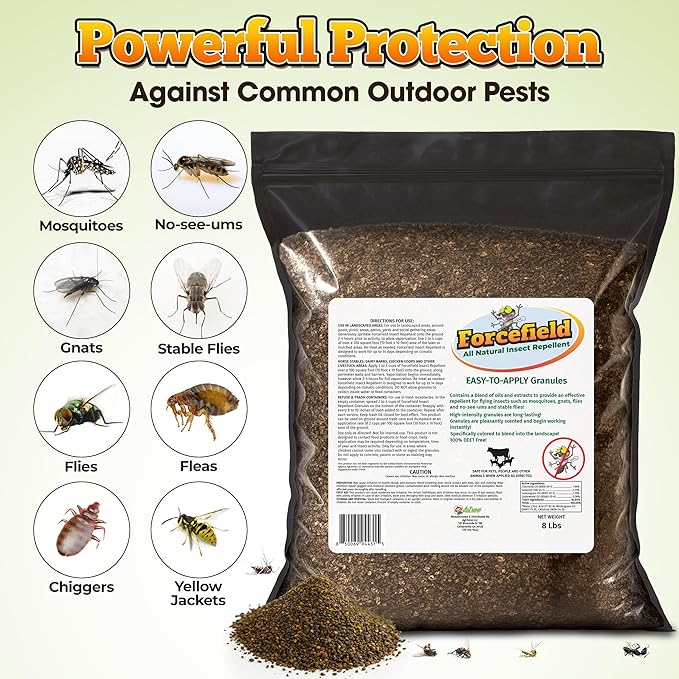 ForceField Natural Flea, Tick, Mosquito Yard Treatment - Repellent Granules for Backyard Mosquito Control | Pet Safe, DEET-Free Outdoor Control | Long-Lasting Barrier for Lawns, Patios, & Barns 8 LB