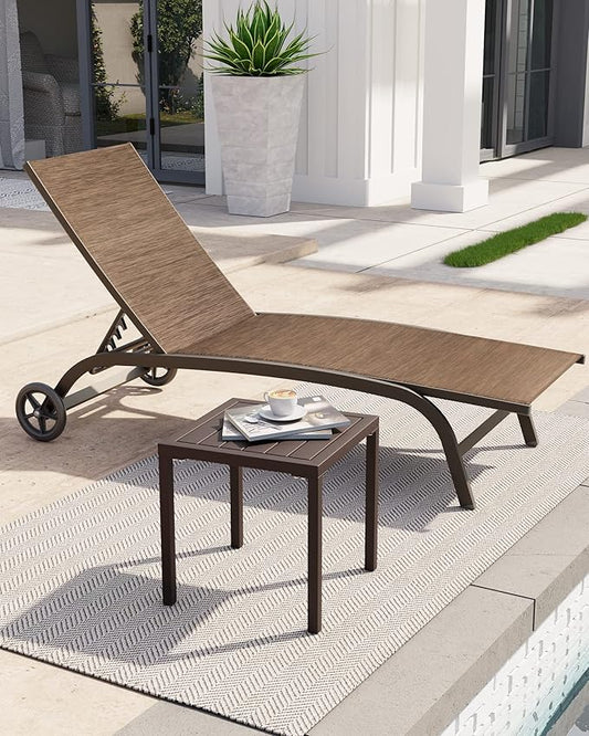 Crestlive Products Aluminum Outdoor Side Table, Pool Lounge Chair Side Table, Weather Resistant Small Square Coffee End Table for Patio, Yard, Garden, Porch, Deck, Indoor, Outdoor