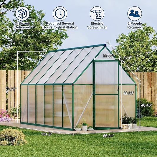 6X11 ft Polycarbonate Greenhouse with Aluminum Frame, Polycarbonate Greenhouse for Outdoors, Greenhouses with Ventilation, Aluminum Large Walk-in Greenhouses for Outside
