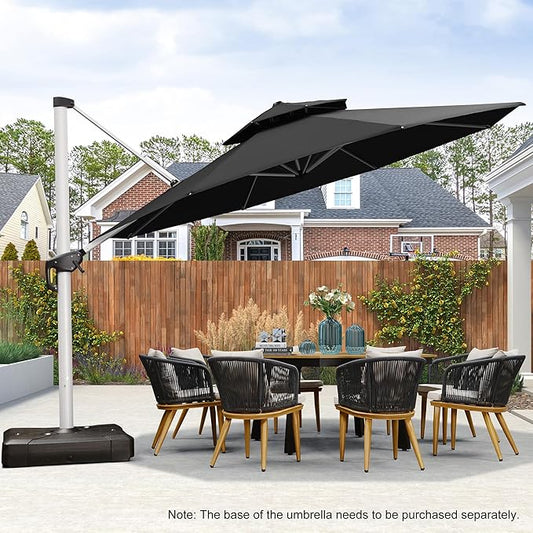 PURPLE LEAF 13 Feet Double Top Round Deluxe Patio Umbrella Offset Hanging Umbrella Outdoor Market Umbrella Garden Umbrella, Black