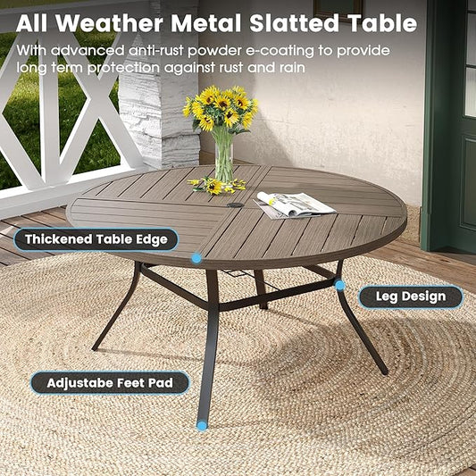DIFY 7 Pieces Outdoor Patio Dining Set, 6 Grey Textilene Swivel Dining Chairs and 53.1" Grey Wood-Like Round Metal Dining Table, Outdoor Table and Chairs
