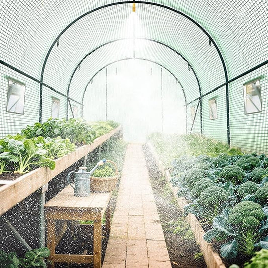 15x7x7 FT Walk-in Greenhouse for Outdoors w/ Watering System,8-Ventilated Screen Window Portable Greenhouse for Winter Plant Protection w/ 2-Zipper Door,PE Cover & Heavy Duty Frame