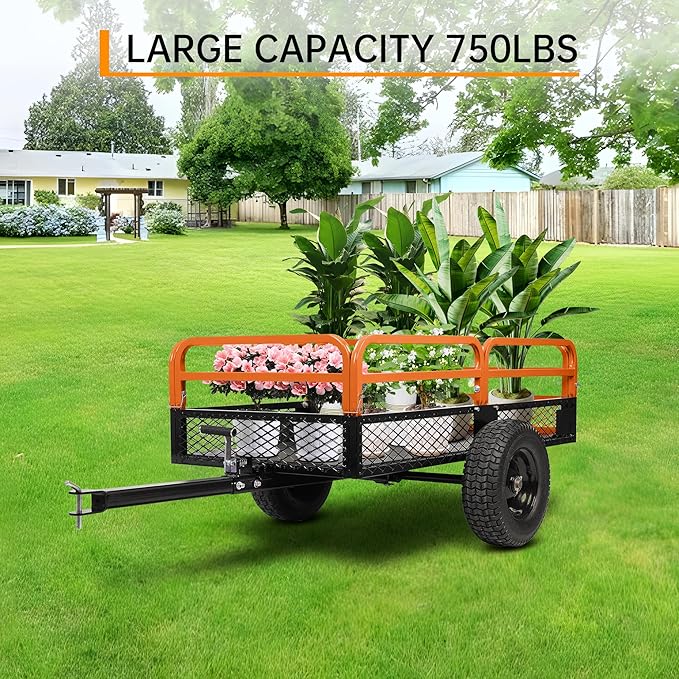 Heavy Duty Steel Dump Cart, 1500 Lbs Utility Garden Trailer, ATV Dump Trailer with Removable Sides, 15 Cubic Feet HD Agricultural Trailers for Tractor Lawn Mower Garden