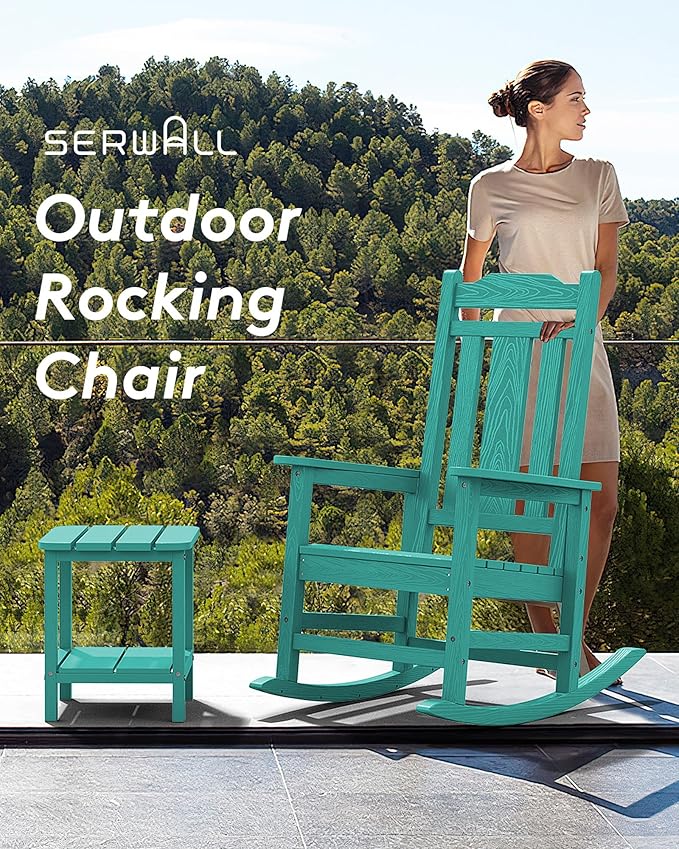 SERWALL Outdoor Rocking Chair Aruba Set of 8, All Weather Patio Rocking Chair, HDPE Poly Rocking Chair for Adults, Heavy Duty Front Porch Rocker