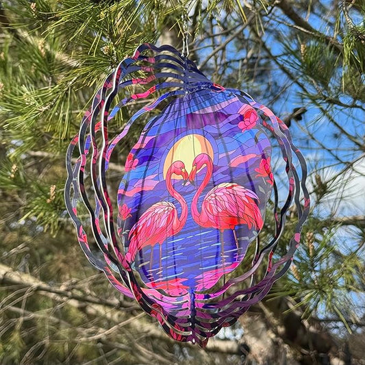 Flamingo Wind Spinner, 3D Hanging Stainless Steel Garden Spinner, Wind Spinner Hanging for Outdoor & Indoor Décor, Unique Gifts for Yard Garden Decoration or Patio Décor (Flamingo)