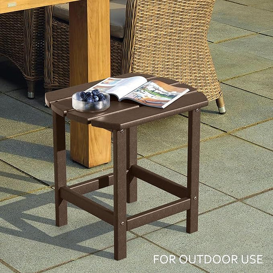 TORVA Patio Adirondack Side Table, Outdoor End Tables All-Weather Resistant HDPE Humidity-Proof Long Time Use for Deck, Lawn,Garden, Porch, Backyard End Table(Brown Color-1 Tier)