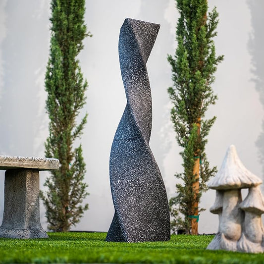XBrand 39 in. H Freestanding Resin Fiberglass Sculptural Modern Twisted Pilar Outdoor Garden Fountain w/LED Light