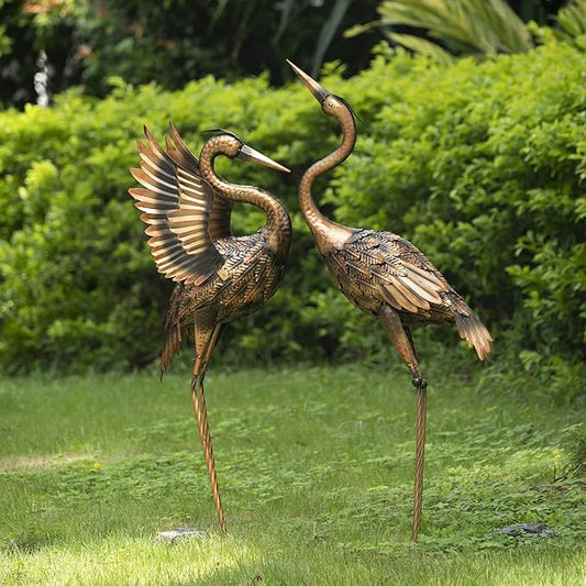 TERESA'S COLLECTIONS Garden Decor, Set of 2 Brass Herons Garden Decor, 25-26", Waterproof Metal Garden Statue, Herons Gifts, Garden Gifts for Women Mom, Indoor/Outdoor