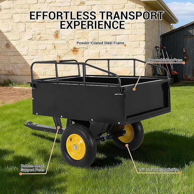 Garvee Garden Utility Trailer, 17 Cu. Ft & 750 LBS Capacity, ATV UTV Hauling Trailer, Tow Behind Steel Dump Cart, Hand Pull or Foot Pedal, Heavy Duty Yard Trailers for Lawn Mower Tractor