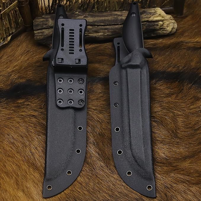 BA-KOR 5MM (9CR18MOV) steel 12.8'' full tang camping knife +K sheathing &5.9" cerium igniter can be used outdoors for outdoor hunting, camping, obstacle clearing, wood chopping, BBQ, fishing, kitchen cutting, EDC tools, gifts