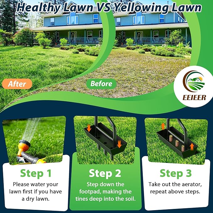 Manual Lawn Aerator Tool with Soil Storage Basket - 2025 Upgraded Aerator Lawn Tool, 3 Tines Yard Aerators with Cleaning Tool, 38’’ Ergonomic Aeration Tools for Compacted Soil & Lawn Care