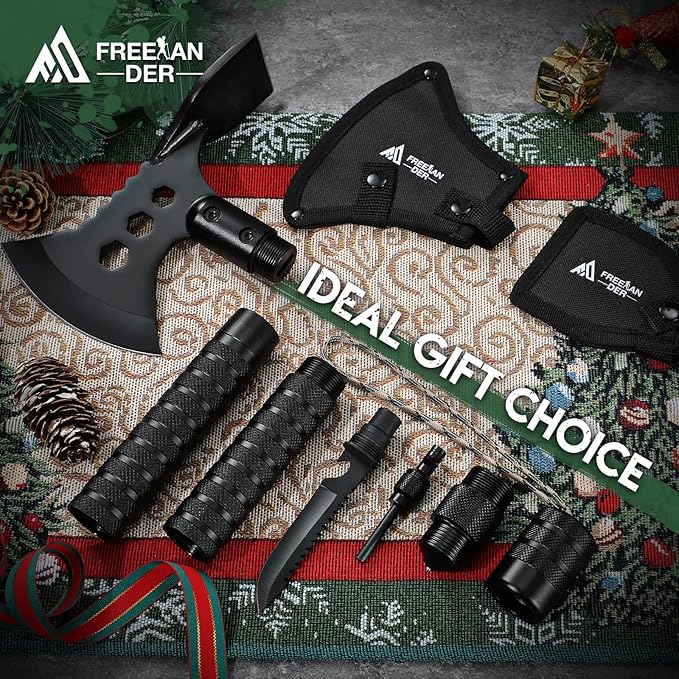 Freelander Tactical Axe 2 Pack, Sharp Tomahawk with Sheath, Portable Tomahawk with Clip and Bottle Opener, Durable Survival Hatchet for Emergency, Hiking and Camping (Multi-Functional Camping Axe)