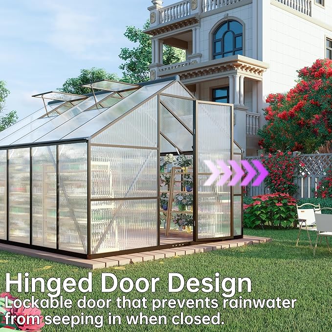 CQZY 8x14 FT Greenhouse for Outdoors,Walk-in Greenhouse for Outdoors,Dark Gray