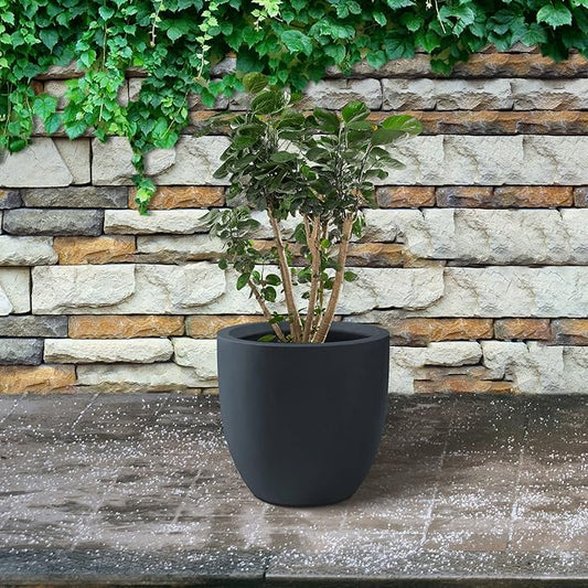 Kante 16.5" Dia Round Concrete Planter, Large Outdoor Modern Indoor Decorative Plant Pots with Drainage Hole and Rubber Plug for Home and Garden, Charcoal
