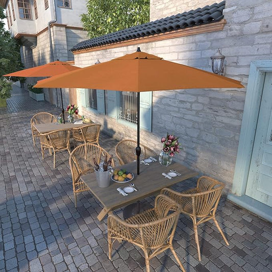 California Umbrella 9' Round Sunbrella Aluminum Outdoor Deck, Pool or Patio Umbrella, Crank Lift, Auto Tilt, Bronze Pole, Tuscan