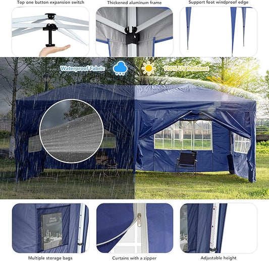 Sundale Outdoor Pop up Canopy with Sidewalls, 10x20 Commercial Foldable Heavy Duty Patio Tent, Waterproof UPF 50+ Tent with Roller Bag for Event, Party, Wedding, Navy