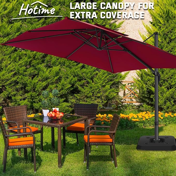 Hotime 10ft Patio Umbrella Outdoor Patio Height adjustable and Windproof, Heavy Duty Aluminum Square Offset Patio Umbrella Cantilever Pool Umbrella with 360°Rotation for Garden Deck Pool, Wine Red