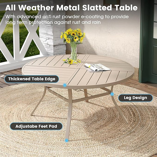 DIFY 7 Pieces Outdoor Patio Dining Set, 6 Sandshell Textilene Swivel Dining Chairs and 53.1" Sandshell Round Metal Dining Table, Outdoor Table and Chairs