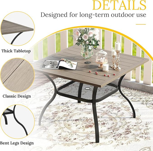 VICLLAX 5 Pieces Patio Dining Set for 4, Outdoor Furniture Set Includes 37.8" Square Outdoor Table and 4 Patio Swivel Chairs for Lawn Garden, Grey Wood Grain Tabletop and Grey Fabric