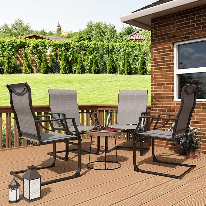 Amopatio Patio Chairs Set of 4, Outdoor Porch Chairs for All Weather, Breathable Garden Outdoor Dining Chairs for Backyard Deck, Grey & White
