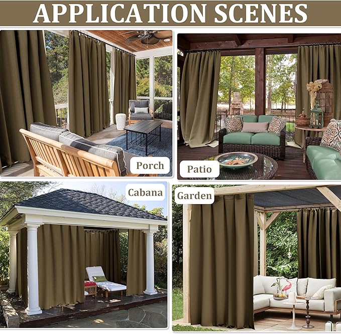 Gazebo Universal Replacement Privacy Curtain,12'×20' Gazebo Outdoor Waterproof Curtains, 4-Panels Sidewall Curtains with Double Zipper for Patio Canopy, Garden and Backyard (Curtain Only)