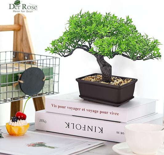 Der Rose 8'' Artificial Bonsai Tree Small Fake Potted Plants for Zen Japanese Home Office Desk Bathroom Shelf Decor