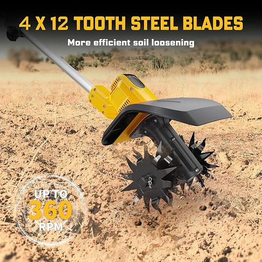 Cordless Tiller Cultivator for Dewalt 20V Battery(Tool Only), Brushless Motor,Electric Garden Tiller w/360 RPM, 9In Tilling Width and 6.6In Depth Garden Rototiller for Lawn/Soil Cultivation