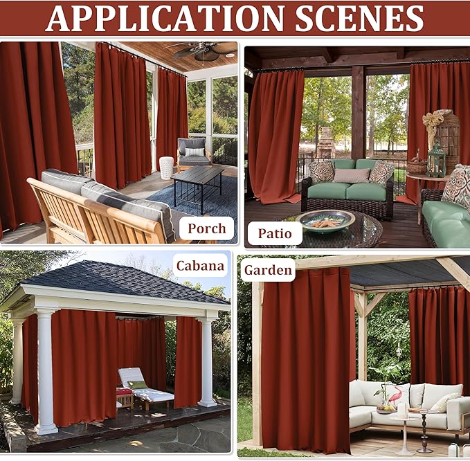 Gazebo Universal Replacement Privacy Curtain,12'×20' Gazebo Outdoor Waterproof Curtains, 4-Panels Sidewall Curtains with Double Zipper for Patio Canopy, Garden and Backyard (Curtain Only)