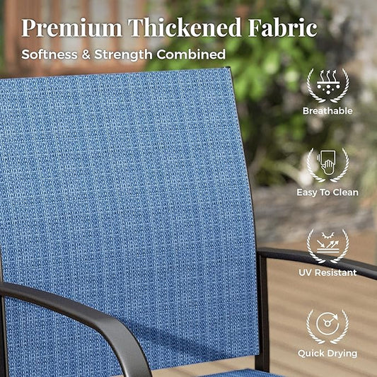 Outdoor Patio Dining Set 7 Piece Furniture Set with 6 Blue Textilene Chairs and Wood-Like Table Top Rectangular Table for Deck Garden Backyard Lawn Poolside