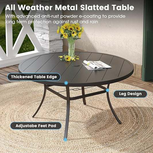DIFY 7 Pieces Outdoor Patio Dining Set, 6 Dark Grey Textilene Swivel Dining Chairs and 53" Black Round Metal Dining Table, Outdoor Table and Chairs