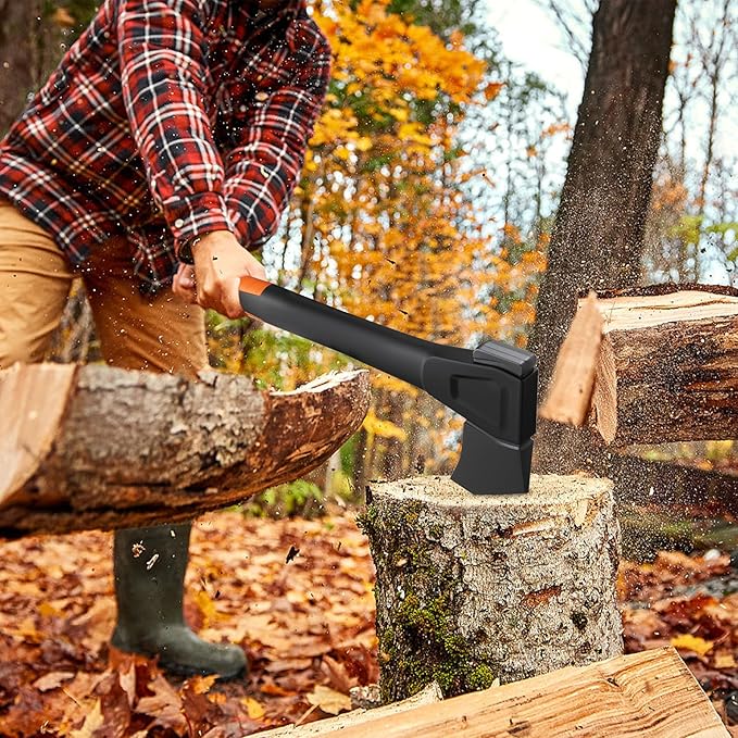 X24 Splitting Axe, 24” Camping Outdoor Hatchet for Wood Splitting and Kindling, Forged Carbon Steel Heat Treated Hand Maul Tool, Nylon Hollow Handle Shock Reduction Handle