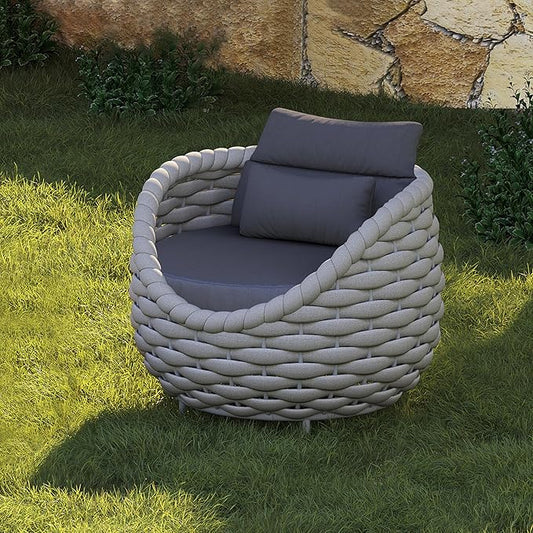 2 PCS Deck Furniture Accent Chair: Aluminum Woven Rope Chair - Outdoor Lounge Armchair Cushioned - Modern Patio Seating Assembled - All Weather for 400lbs Porch Lanai Balcony Yard Garden Hotel