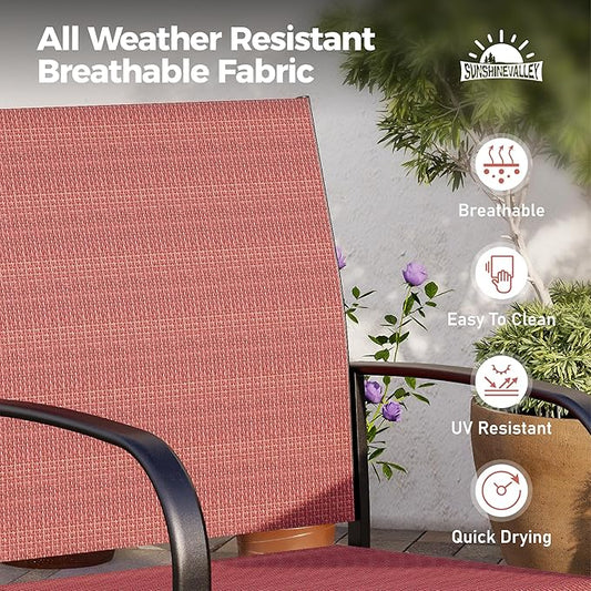 7 Pcs Patio Dining Set for 6, Rectangular Metal Dining Table with Umbrella Hole and 6 Chairs, Outdoor Table and Chairs Set for Lawn Garden Backyard and Deck, Red