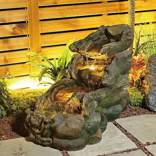 42.1 Inches Garden Outdoor Water Fountain - Mutiply Tiered Cascading Fountains Outdoor Decor with LED Lights and Pumps for Garden, Patio, Porch, Backyard, Deck, Pond and Home Art Decor