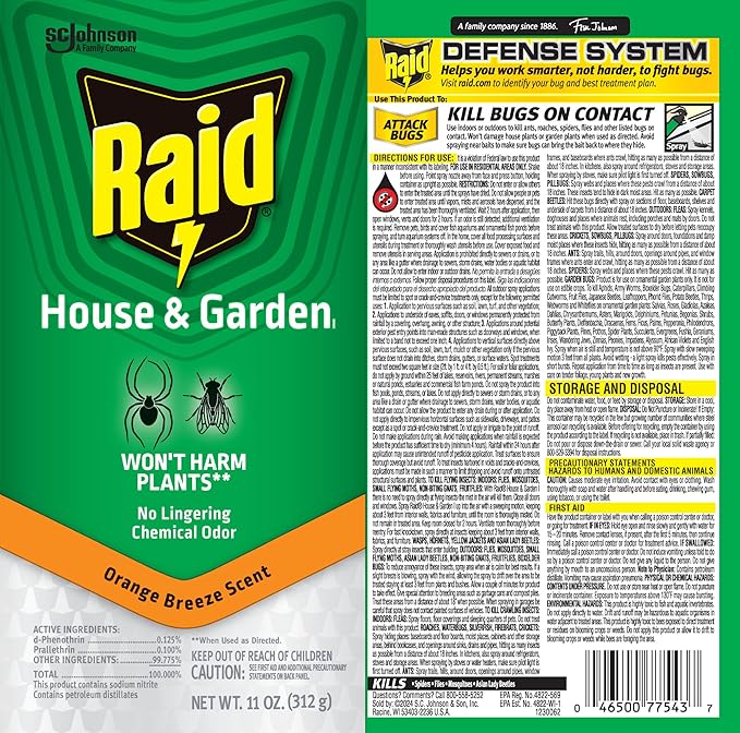 Raid House & Garden Insect Killer Spray, Orange Scent 11 Ounce (Pack of 1)