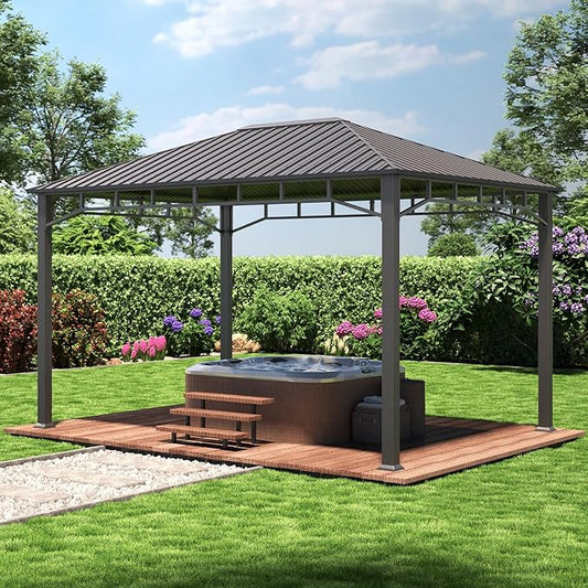TOOLPORT Hardtop Gazebo 10x13 ft with Steel Roof - Approx. 3.54x3.54 in Aluminium Poles