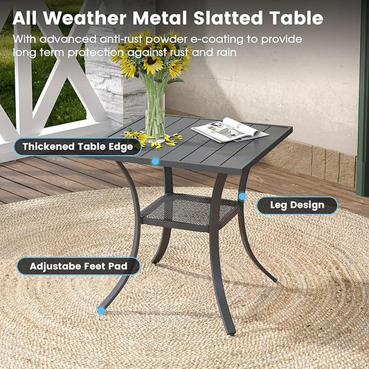 DIFY 3 Pieces Outdoor Patio Dining Set for 2, 27.6" Small Square Metal Dining Table and 2 Textilene Swivel Dining Chairs, Outdoor Table and Chairs, Grey