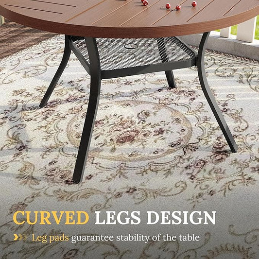 VICLLAX 5 Pieces Patio Dining Set for 4, Outdoor Furniture Set Includes 40.6" Square Outdoor Table and 4 Patio Swivel Chairs for Lawn Garden, Walnut Tabletop and Mixed Brown Fabric
