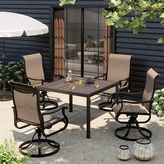 UDPATIO Patio Swivel Chairs Set of 4, Outdoor Patio Dining Chairs with All Weather Textilene Black Metal Frame for Lawn Garden Backyard, Brown
