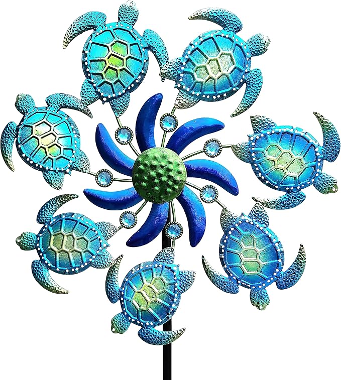Green Sea Turtle Wind Spinners Garden Stake, 39" Turtles Wind Spinner Outdoor Decorations- Metal Outside Lawn Stake Wind Sculptures for Yard Patio,Lawn & Garden Art Decor
