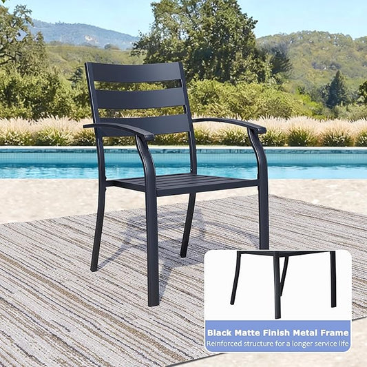 Patio Dining Chairs Set of 6, Black Stackable Outdoor Dining Chairs with Armrest and Wide Back, Wrought Iron Patio Furniture Chairs for Lawn, Backyard, Garden & Deck, Supports 300 LBS