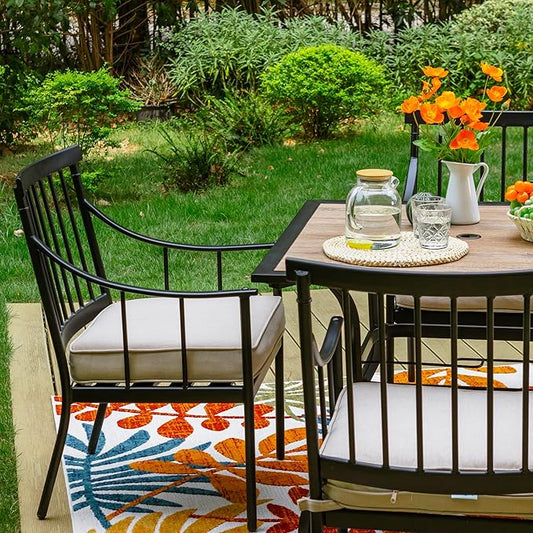 Sophia & William 5 Pieces Patio Dining Set with 4 Chairs and Square Table of Imitation Wood Top, Outdoor Conversation Furniture Set with Seat Cushion and 1.57" Umbrella Hole for Porch Backyard Balcony