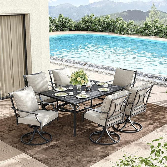 Grand patio Dining Chairs Set of 4,Outdoor Swivel Patio Dining Chairs Set of 4,Swivel Rocker Dining Chairs,Outdoor Dining Chairs with Grey Cushions, Patio Chairs for Outside, Garden Lawn Porch