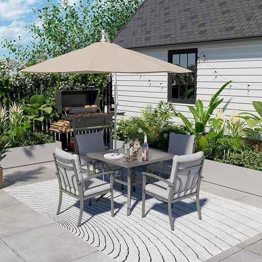 HAPPATIO 5-Piece Patio Outdoor Dining Set - All Aluminum Outdoor Patio Table and Chairs Set for 4 Includes 1 Square Dining Table and 4 Dining Chairs, Patio Outdoor Dining Set for Lawn or Garden