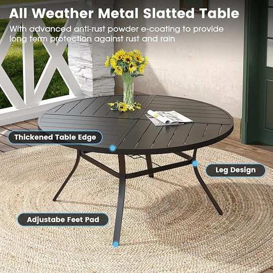 DIFY 9 Pieces Outdoor Patio Dining Set, 8 Dark Grey Textilene Swivel Dining Chairs and 59.8" Black Round Metal Dining Table, Outdoor Table and Chairs