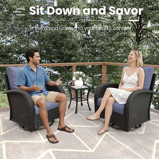 6 Pieces Patio Furniture Sets, Wicker Rattan High Back Outdoor Swivel Rocking Chairs Set with 3-Seat Couch, Ottomans and Side Table