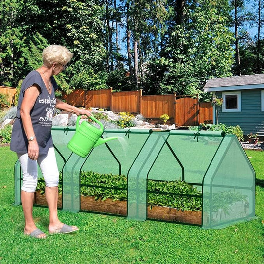 BPS 9x3x3 ft Mini Greenhouse with Green PE Cover UV-Protected Roll-Up Zipper Doors, Ideal for Indoor or Outdoor Use on Raised Garden Beds
