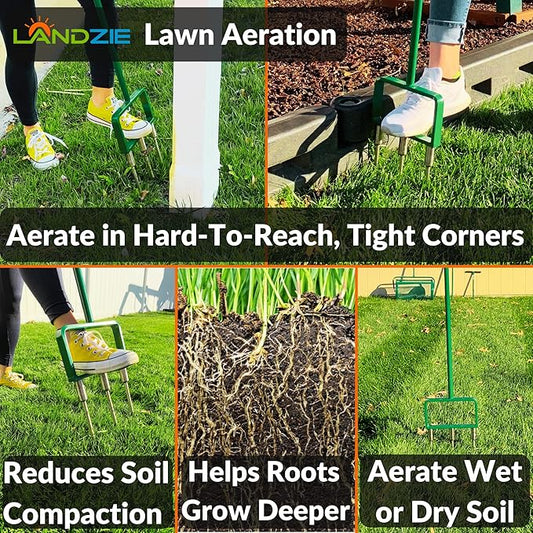 Landzie Lawn Aerator Replacement Tines - Set of 3 Spike Tines for Aerator Lawn Tool - 3 Heavy Duty Stainless Steel Manual Lawn Aerator Add-on Spike Tines for Compacted Soil - Manual Hand Coring Tool