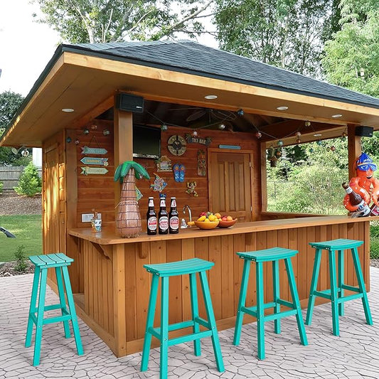 nalone 29 Inch Outdoor Bar Stool, HDPE Bar Chairs with Footrest, Weather Resistant Waterproof Bar Stools Outside Bar Height Stools for Bar, Kitchen Counter, Yard, Balcony (Aruba, 29'' Barstools)