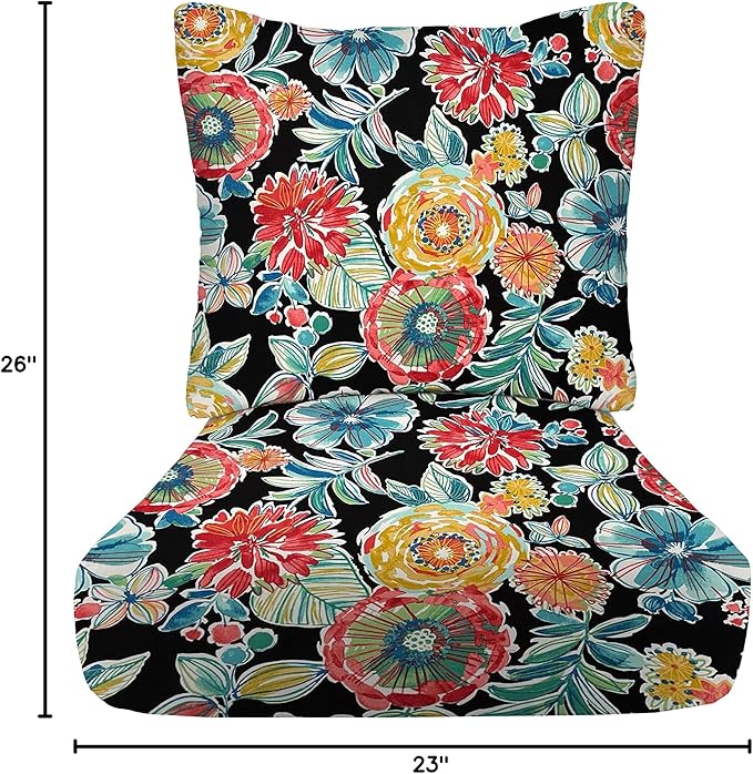 RSH DECOR: Deep Seating Cushion with Pillow Back | 23” x 26” Seat | All-Weather Spun Fabric | Water and Fade-Resistant | Outdoor Chair Cushion Set for Patio Furniture | Colsen Noir